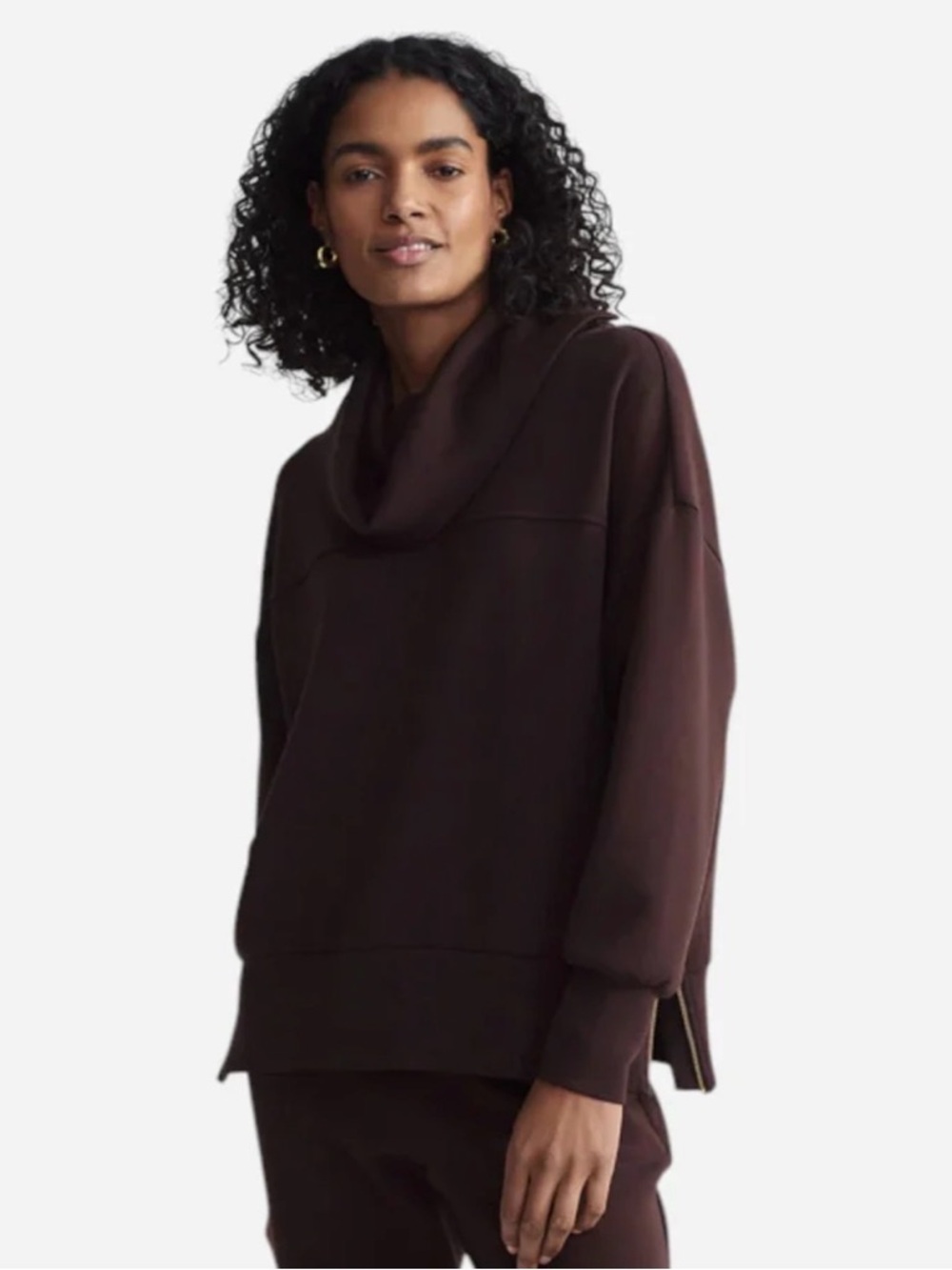 Varley DoubleSoft Cowl Neck Oversized Sweatshirt Brown Size Large